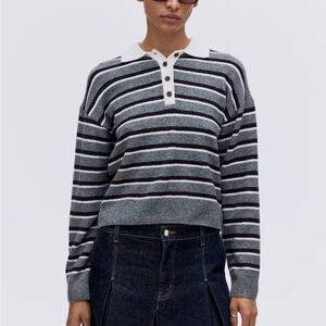 H&M Striped Polo-Collar Knit Sweater in Gray and Black